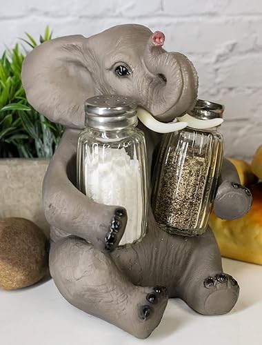 Miniatura 9 de Ebros Gift Safari africano elefante decorativo de cristal salero y pimentero titular figura decoración 7 "H elefantes cocina bar comedor acento