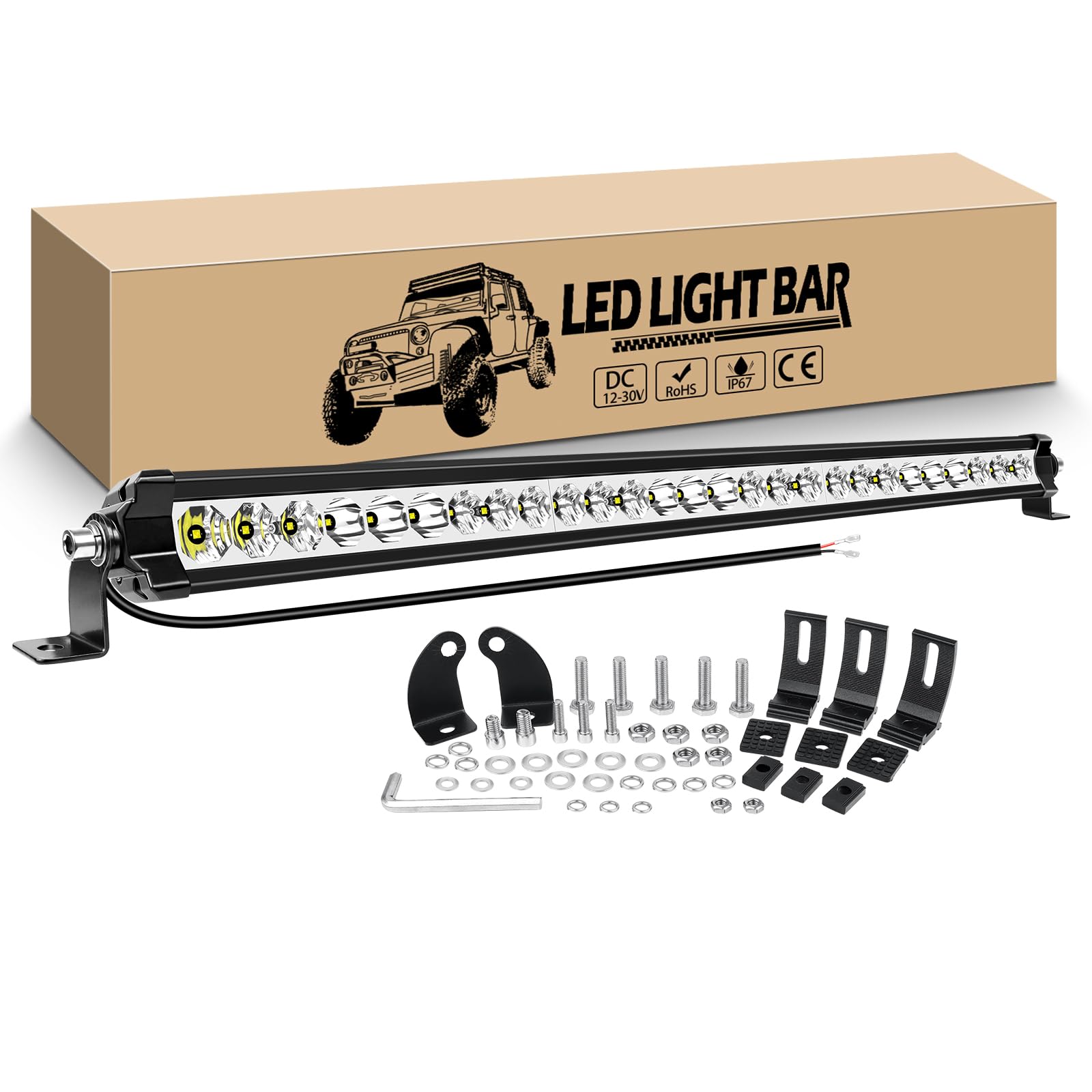 RIGIDON Listwa Led 29 cali 73 cm 90W Slim Rampa Led Bar 12V 24V Wodoodporne światła robocze, listwa świetlna LED do pojazdów 4x4 Offroad samochodów ciężarowych ATV UTE SUV łódź