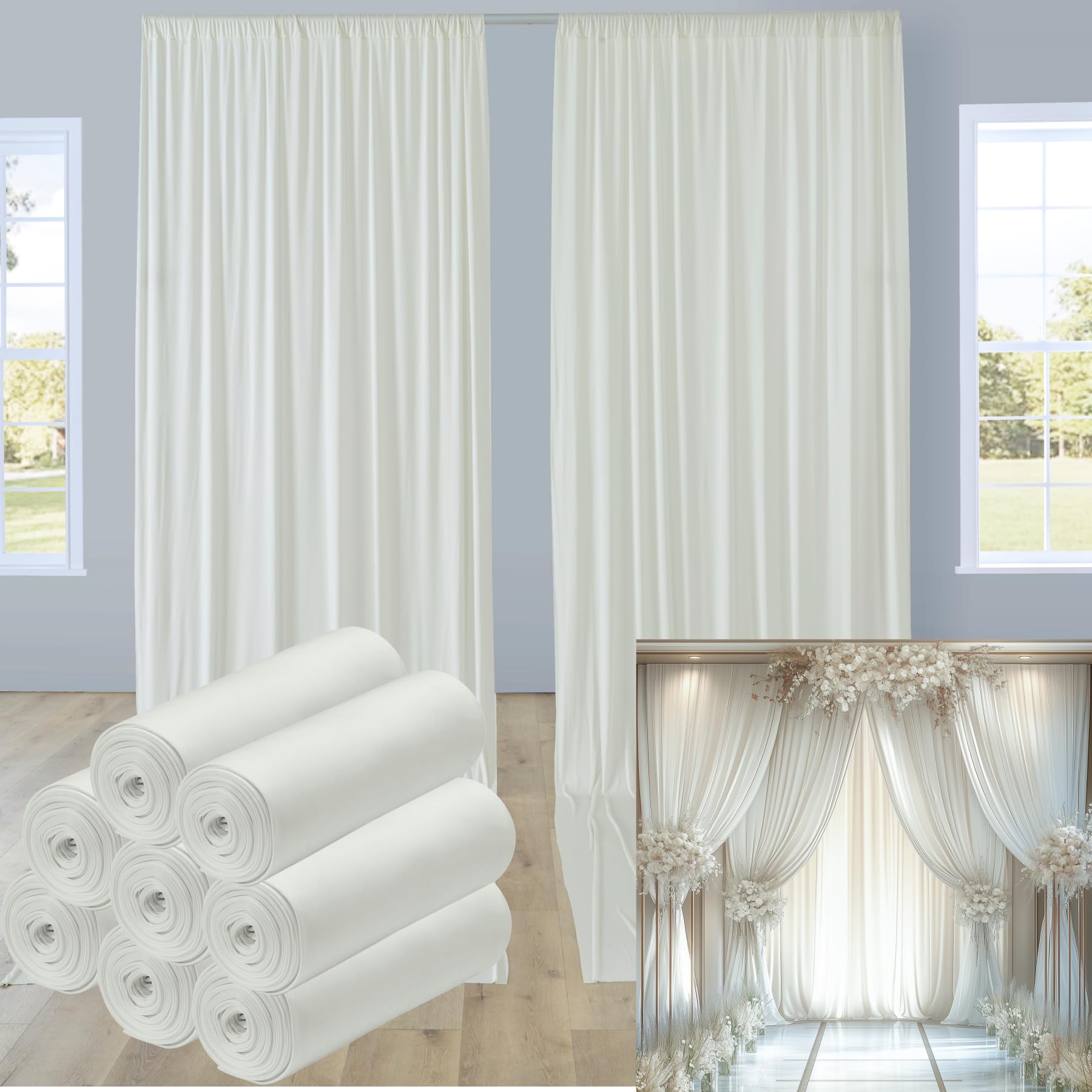 40ftx12ft Ivory Backdrop Curtains for Wedding-Wrinkle Free Backdrops Curtain Drapes Fabric Decorations Photo Back Drop Cloth for Baby Shower