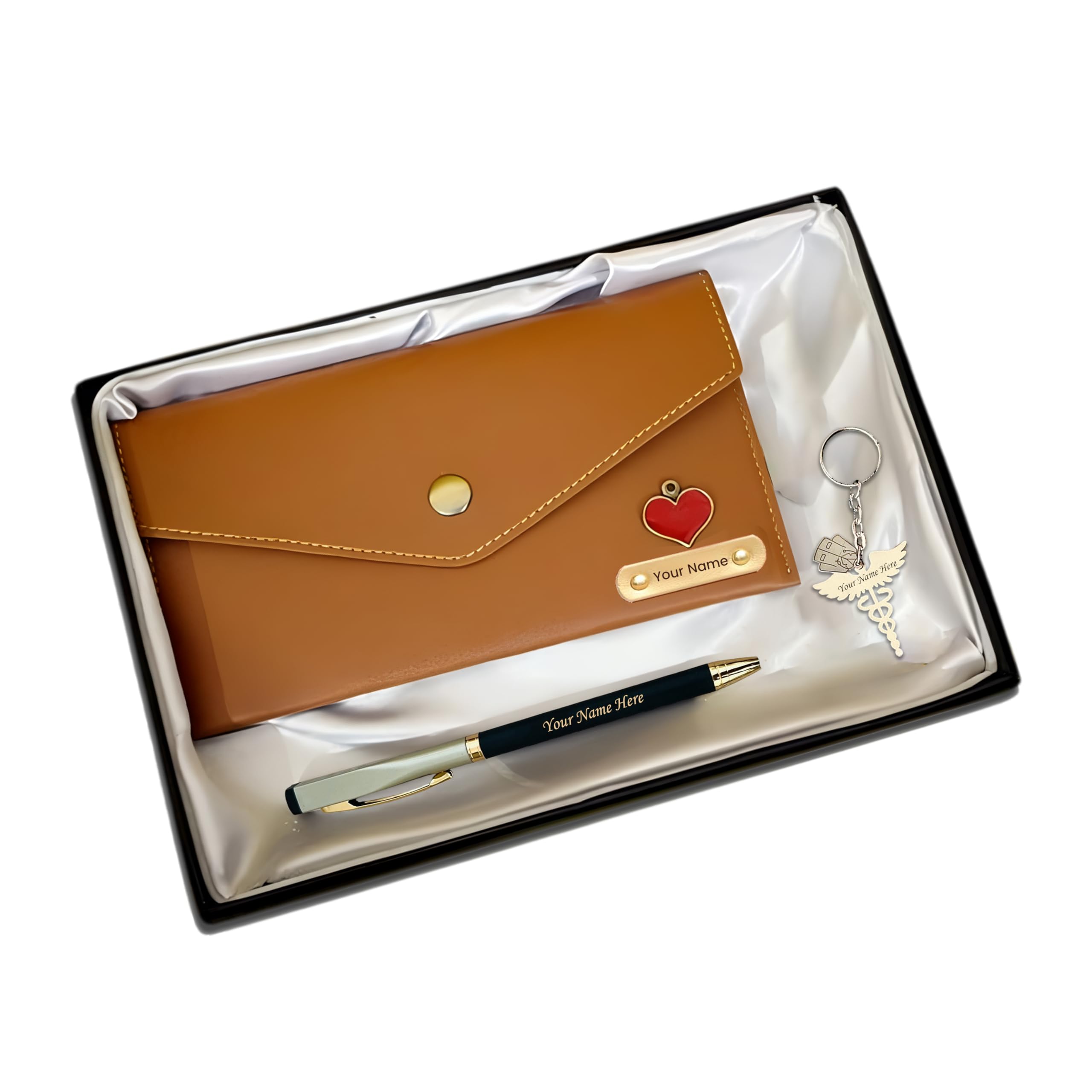 Personalized Pen, Stainless Steel Symbol Keychain Round Shape and Leather Women's wallet Combo with Charm and Your Name Engraved. Best Gift Combo for Her-image-22