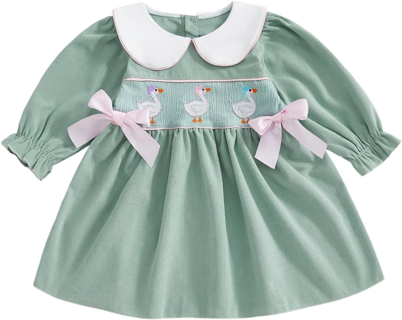Toddler Baby Girl Silly Goose Smocked Dress Long Sleeve Fall Dresses Cute Little Girls Princess Goose Outfit