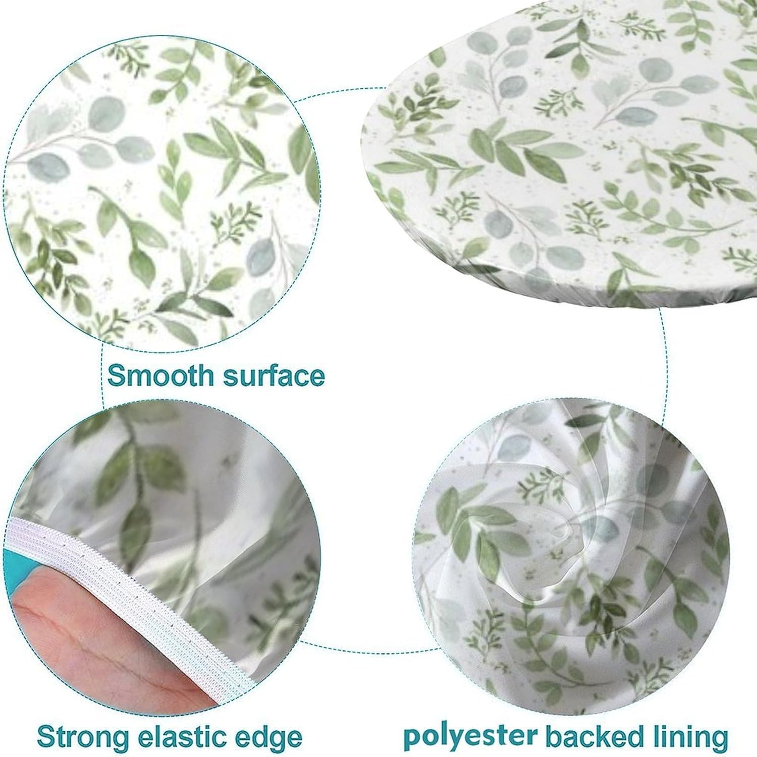 Fitted Oval Elastic Edge Tablecloth, Floral Teal Sage Green Polyester Table Cover, for Travel Christmas Picnics Parties Outdoor, Fits for 48" x 68" Oval Table