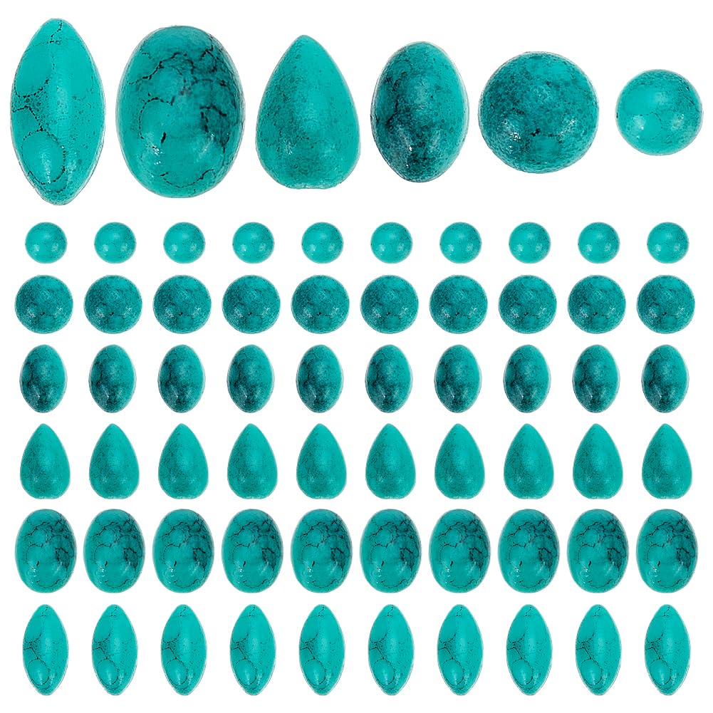PH PandaHall 300PCS Stone Cabochons 6 Shapes Synthetic Turquoise Cabochon Blue Texture Gemstone Half Round Turquoise Flatback Dome Cameos for DIY Earring Bracelet Necklace Jewellery Making 3-8x2-4mm