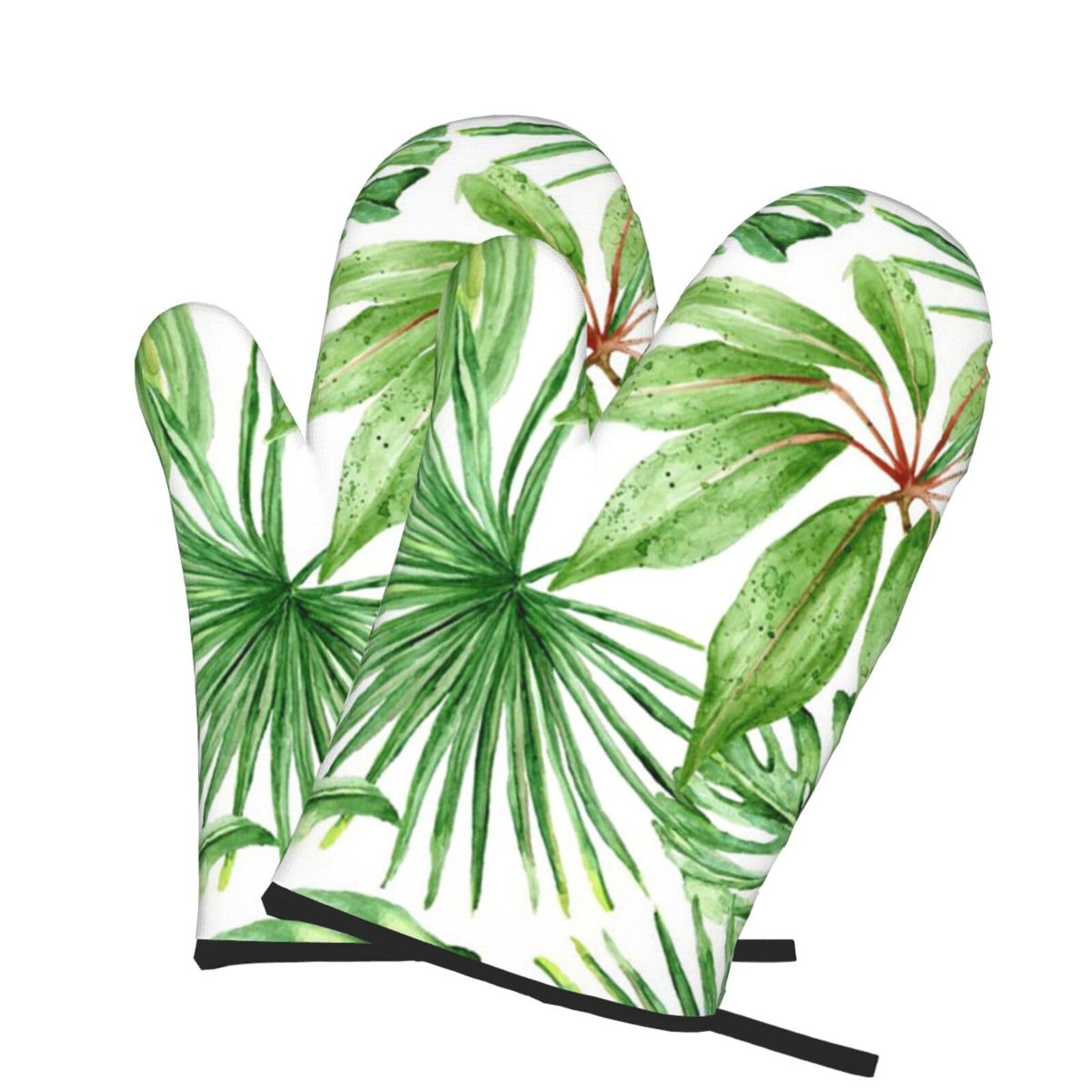 Oven Mitts Set of 2 Pcs, Tropical Palm Banana Leaves Prints Heat Resistant Kitchen Gloves for Cooking Baking Grilling
