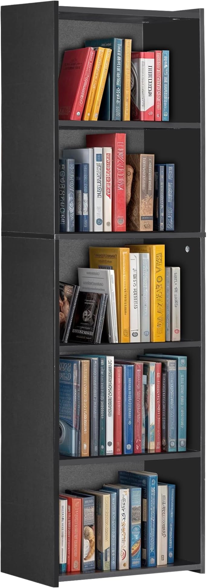 5 Tier Open Bookshelf, 52 Inch Bookcase Storage Rack for CDs Movies Book, Freestanding Wood Open Bookshelf for Living Room Bedroom Study Office, Black
