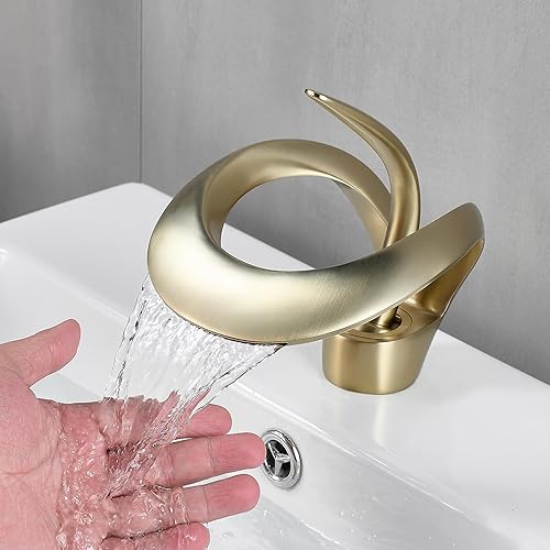 Miniatura 5 de AUU - Elegante grifo de lavabo de baño de un solo agujero, grifo de lavabo de latón sólido, grifo de lavabo de una sola manija con línea de