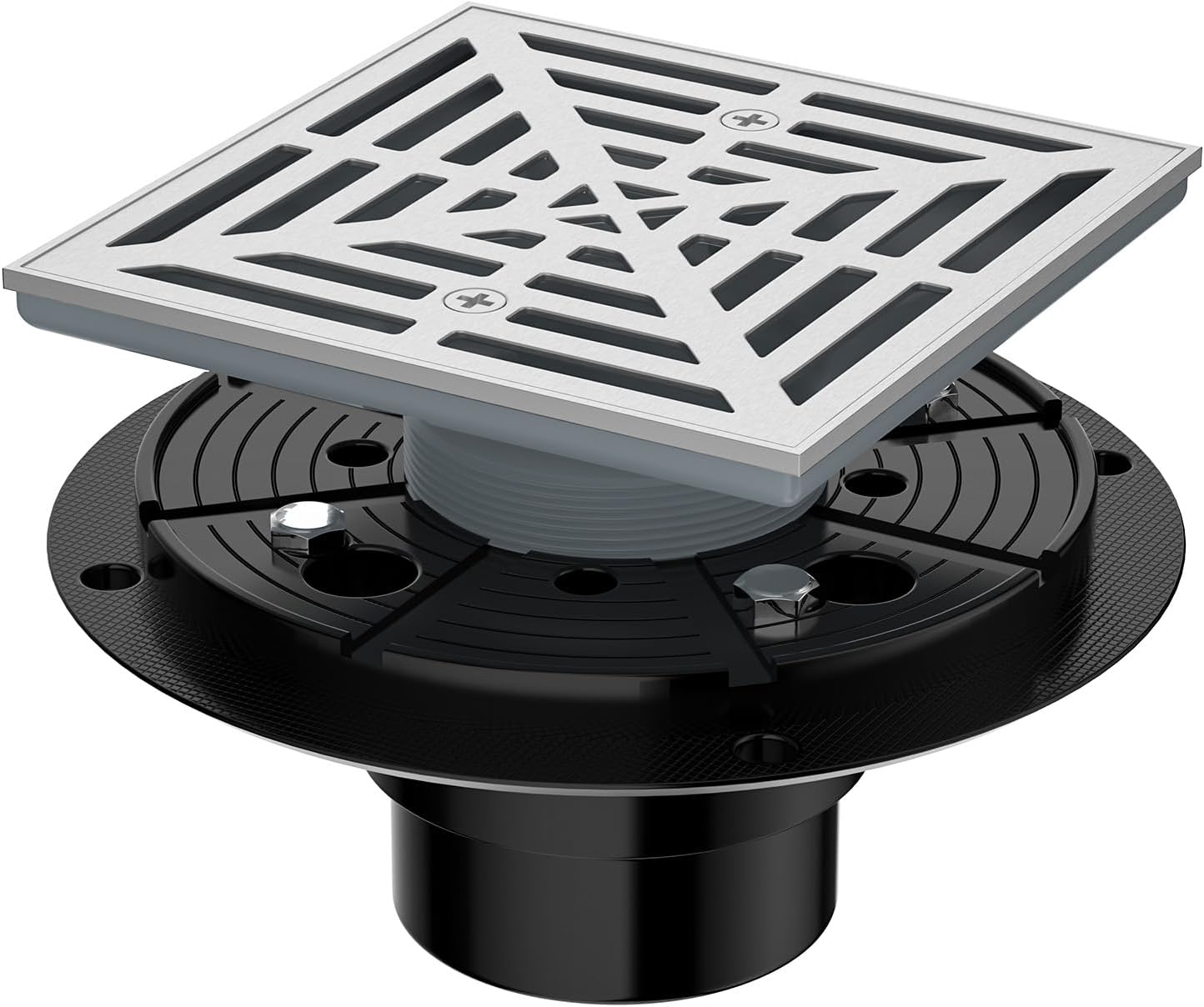 EXF Square Shower Drain 4-1/3 Inch Brushed Nickel, Low Profile Stainless Steel Bathroom Floor Drain with Screw in Cover