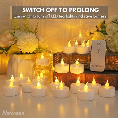 Miniatura 6 de Neween Paquete de 12 velas parpadeantes sin llama con control remoto, velas LED de té en luz blanca cálida, funciona con pilas, velas falsas