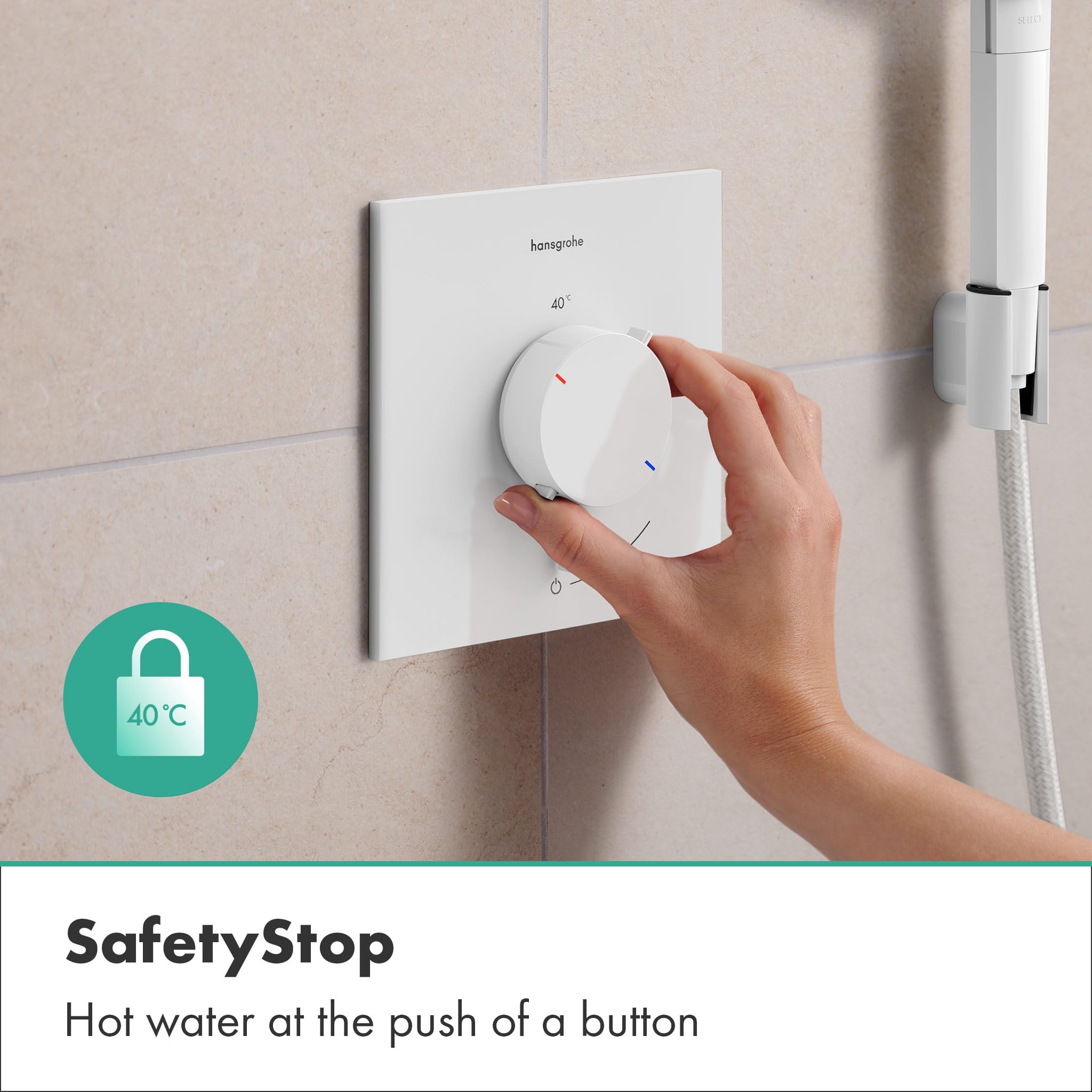 hansgrohe Ecostat Comfort E 33710700 termostat prysznicowy podtynkowy, armatura prysznicowa z blokadą bezpieczeństwa (SafetyStop) w temperaturze 40°C, termostat do prysznica, bateria mieszająca dla 1