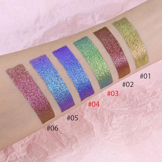Duochrome MultiChrome Chameleon Liquid Metallic Eyeshadow 2 Pcs Set, Green Purple Blue High-Impact Multi-Dimensional Finish, Silky Smooth and High Pigment Holographic Glitter Eyeshadow Makeup (Set02)