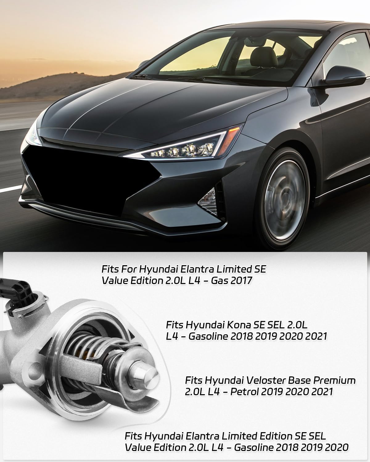 Engine Coolant Thermostat Housing Assembly Fit for Hyundai Elantra 2017 2018 2019 2020, Replace 255002E085 25500-2E085 Aluminum Alloy Thermostat Housing Assembly