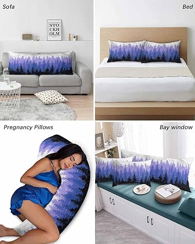 Miniatura 6 de Fundas de almohada tamaño King de bosque morado y negro, fundas de almohada suaves decorativas para sofá de cuerpo largo con cierre de sobre,