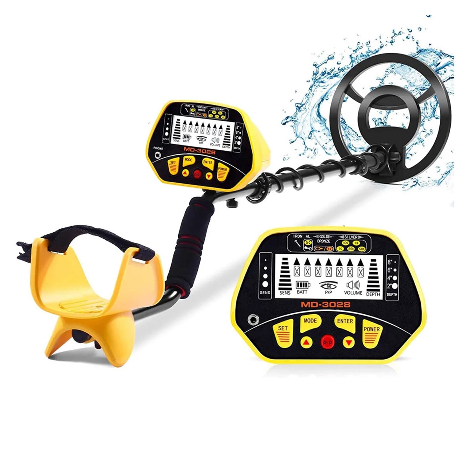 JKJZSALJ High Sensitivity Metal Detector Md-3028 Metal Detecting Pinpoint Waterproof Search Coil High Accuracy (Yellow)