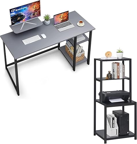 GreenForest Escritorio para computadora con soporte para monitor y estantes de almacenamiento reversibles soporte grande para impresora de 492