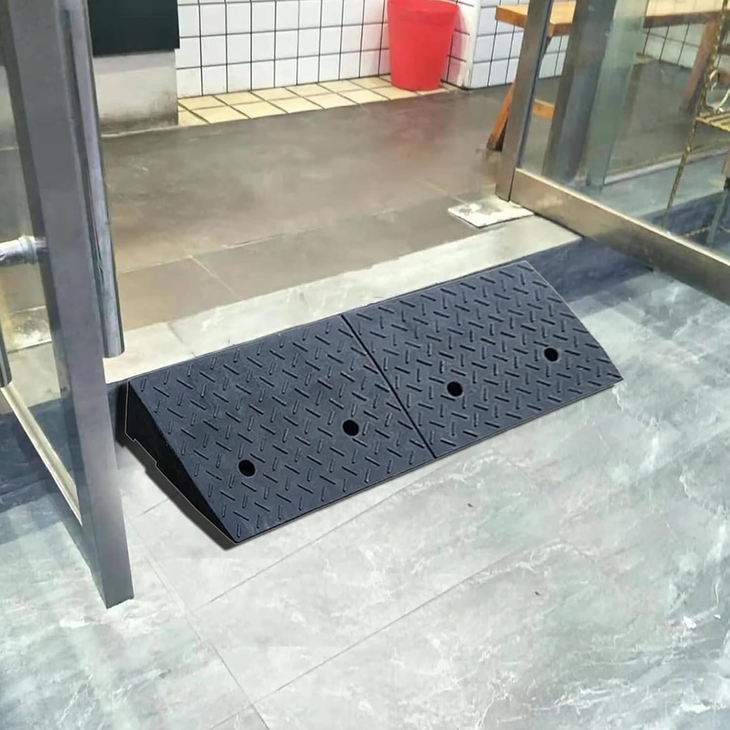 Threshold ramp, Durable Solid Rubber Rubber Threshold ramp 4" Rise Threshold ramp Doorway 3 Channels Cord Cover Rubber Solid Threshold ramp for Wheelchair and Scooter Black（Size: 39.4in*9.8in*2.0in）