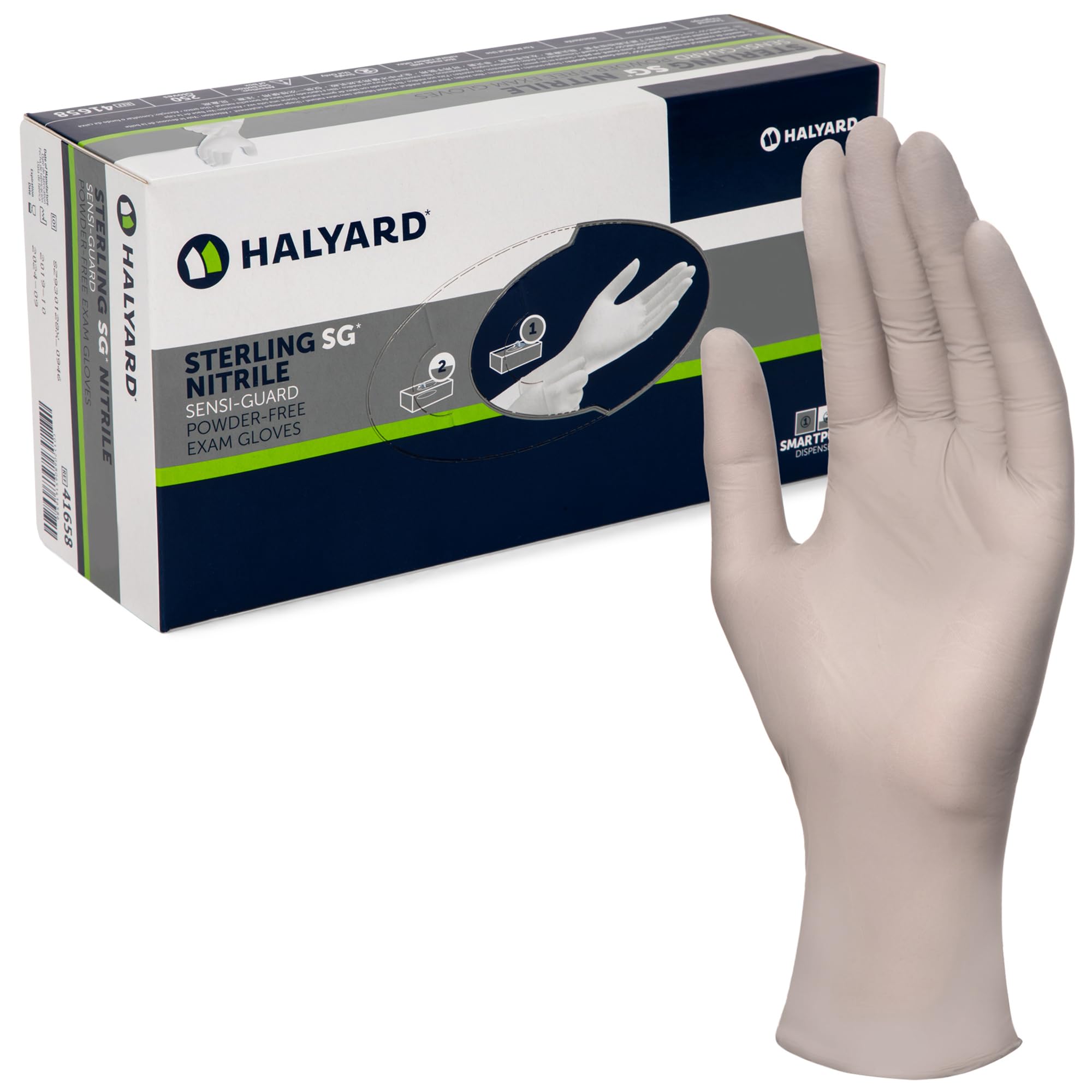 HALYARD Sterling SG Exam Gloves, Powder-Free, Sensi-Guard, 3.5 mil, Medium, 41659 (Box of 250)