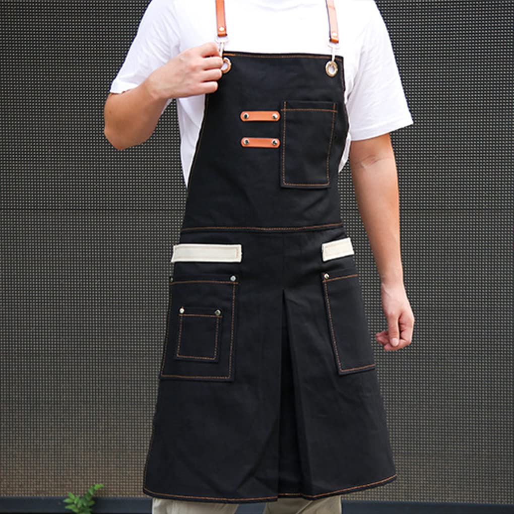 Delantal de trabajo para carpintería, carpintero, artesano, lona, taller, babero, bolsillos, al aire libre, barbacoa, cocina, baberos, ropa, color negro