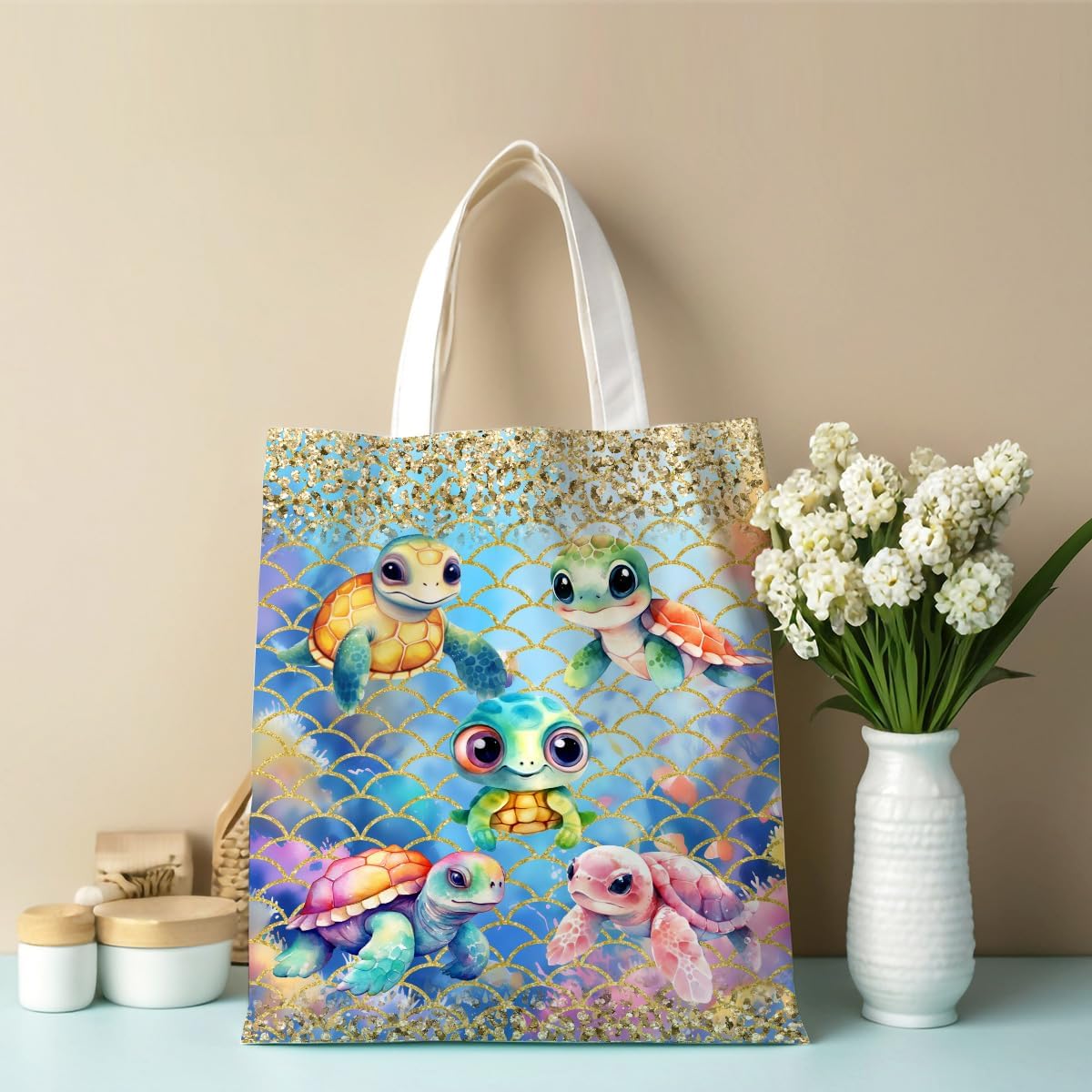 Turtle Stuff Sea Turtle Gifts Canvas Tote Bag for Women Girl Christmas Birthday Cute Beach Reusable Grocery Bags - Image 5