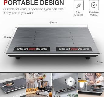 ANHANE 24-Inch Double Induction Hob, 3600W Portable Electric Hob