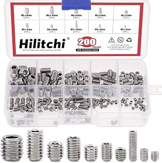 Hilitchi 200pcs M3/4/5/6/8 Stainless Steel Allen Head Socket Hex Grub Screw Assortment Kit (304 Stainless Steel)