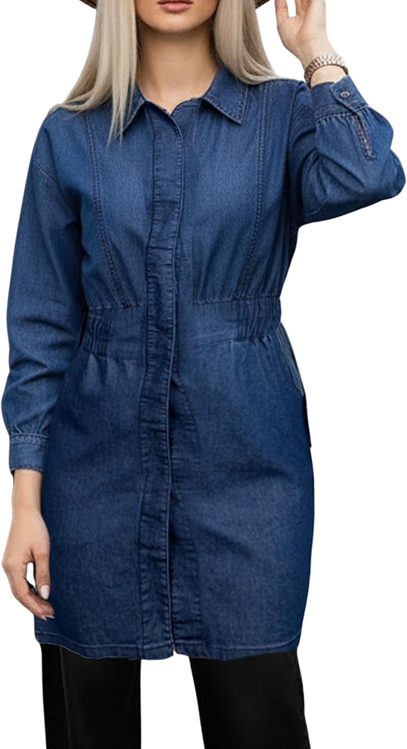 JMOJO Women’s Oversized Denim Shirt Long Sleeve | Button-Up Jean Shirt & Denim Shacket for Women