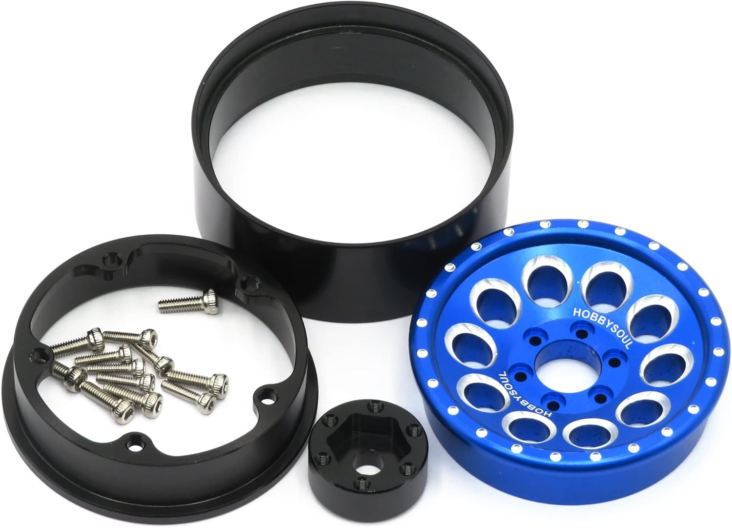 HOBBYSOUL 4pcs RC 1.9 Mud-Terrain Tires Mounted on 1.9 Beadlock Wheels Blue, 1.9 XL Tires 4.75" (121mm) and 1.9 Wheels Fit RC Crawler Redcat Gen8 Traxxas TRX-4 RC4WD D90 Tamiay CC01 Axial SCX10