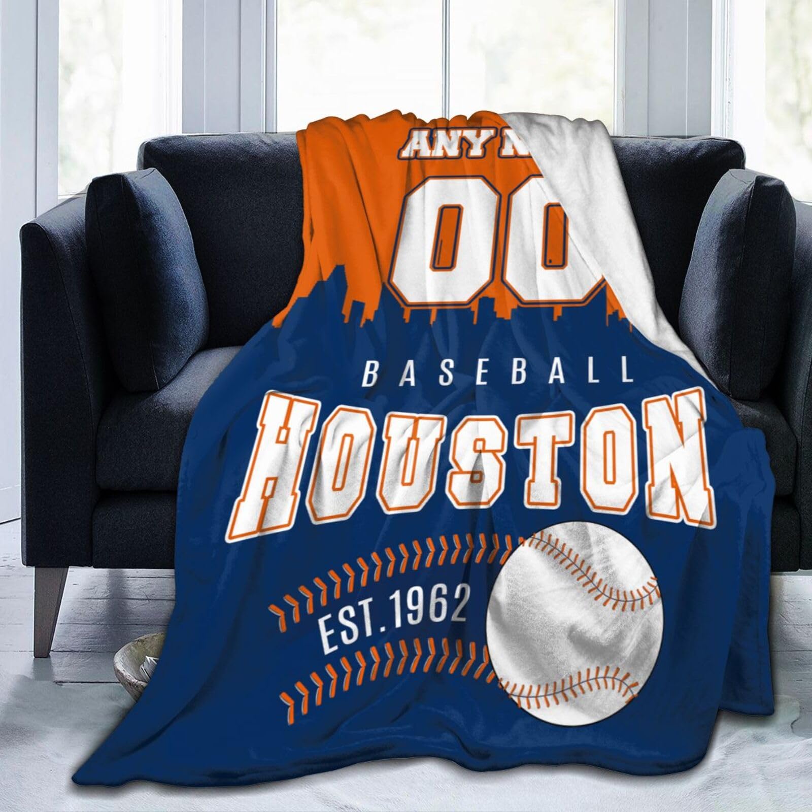 ONDSCBU Houston Personalized Blanket for Men Women Youth Fans Custom Name Number Name Number Throw Blanket for Sofa Bedroom Decor Travel 30