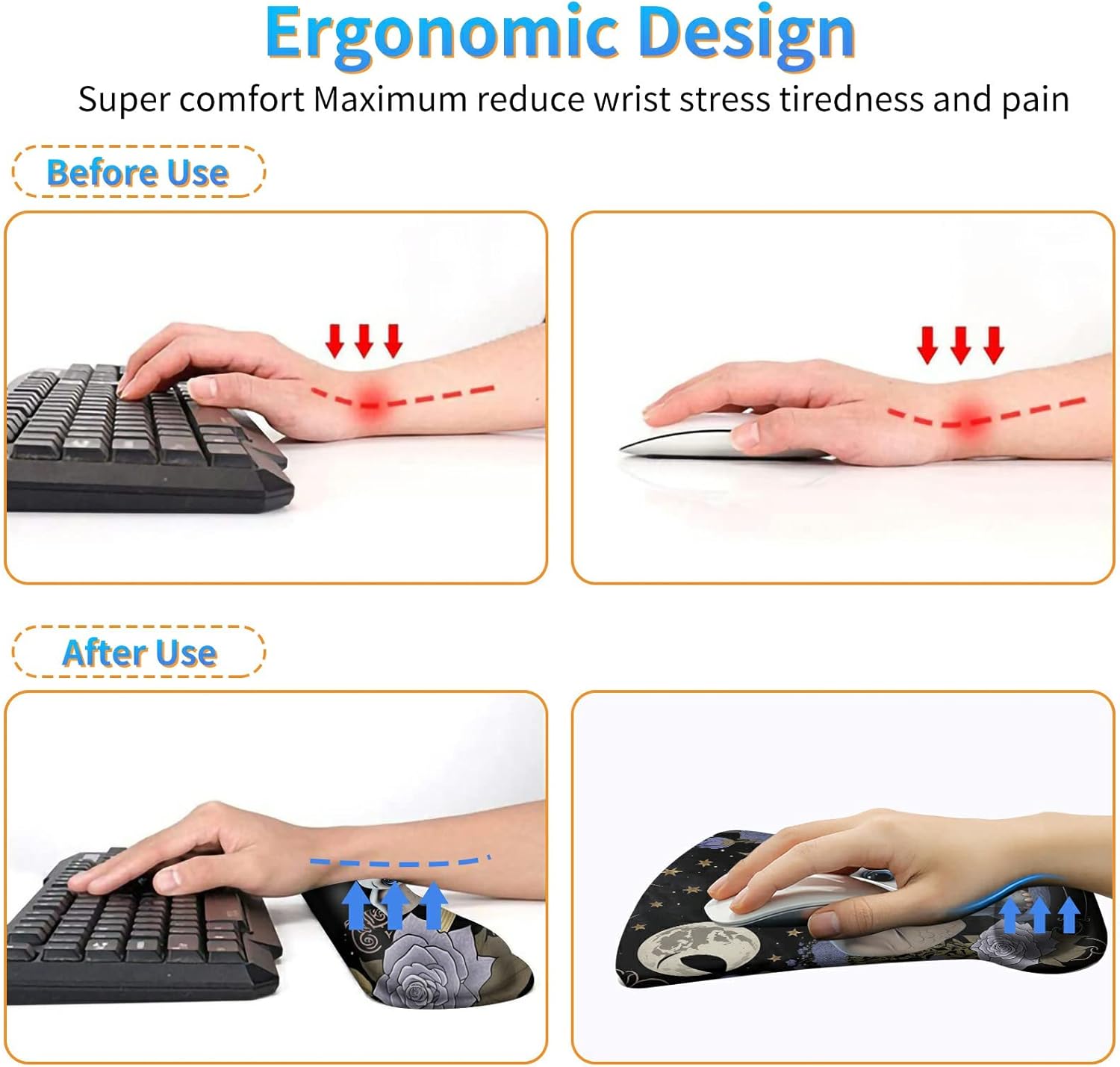 Ergonomic Mouse Pad with Wrist Support Gel Mouse Pads and Upgrade Keyboard Wrist Rest Pad Set, Coasters Non-Slip PU Base Mouse Mat for Office Gaming Computer Laptop Home, Flower Elephant