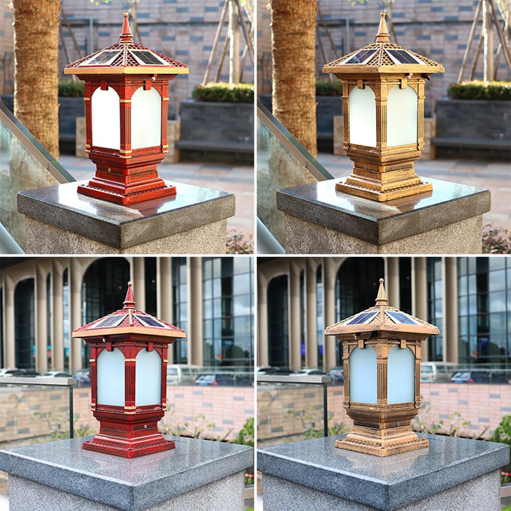Lampy ogrodzeniowe zasilane energią słoneczną na zewnątrz lampa LED słupek na podwórko ganek patio ogród styl retro wodoodporne oświetlenie kolumnowe