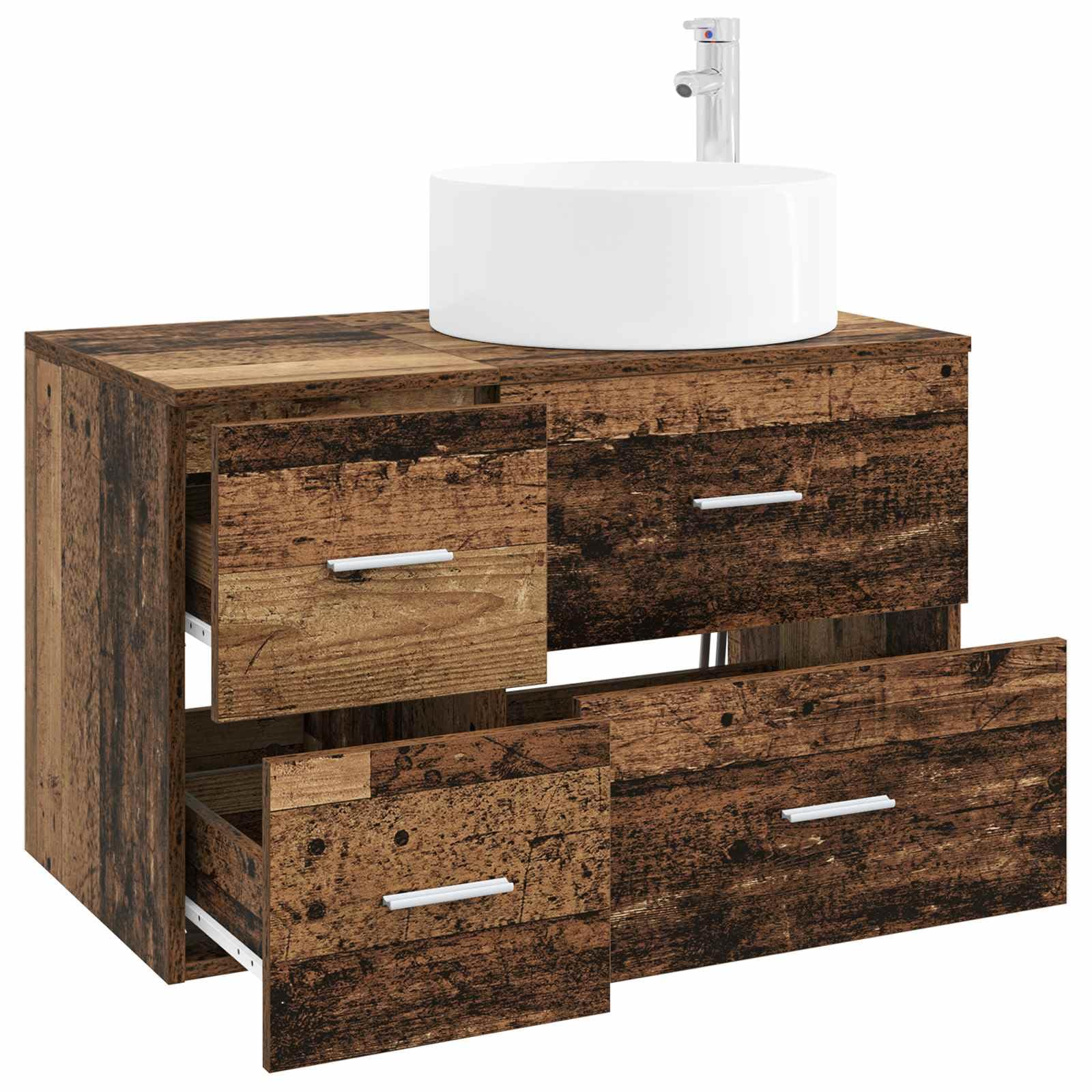 2-teiliges Badezimmermöbel-Set aus Holz mit Waschbecken