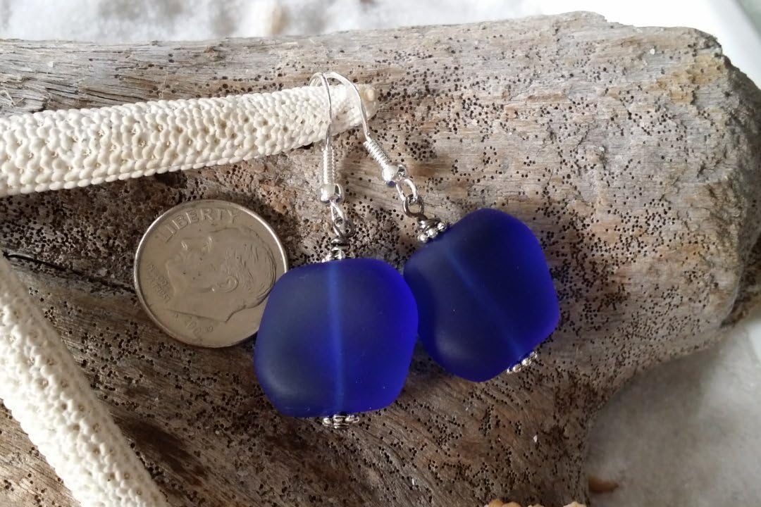 yinahawaii Handmade in Hawaii, Minimalist Design, Cobalt Squrare Earrings, September Birthstone, (Hawaii Gift Wrapped, Customizable Gift Message)