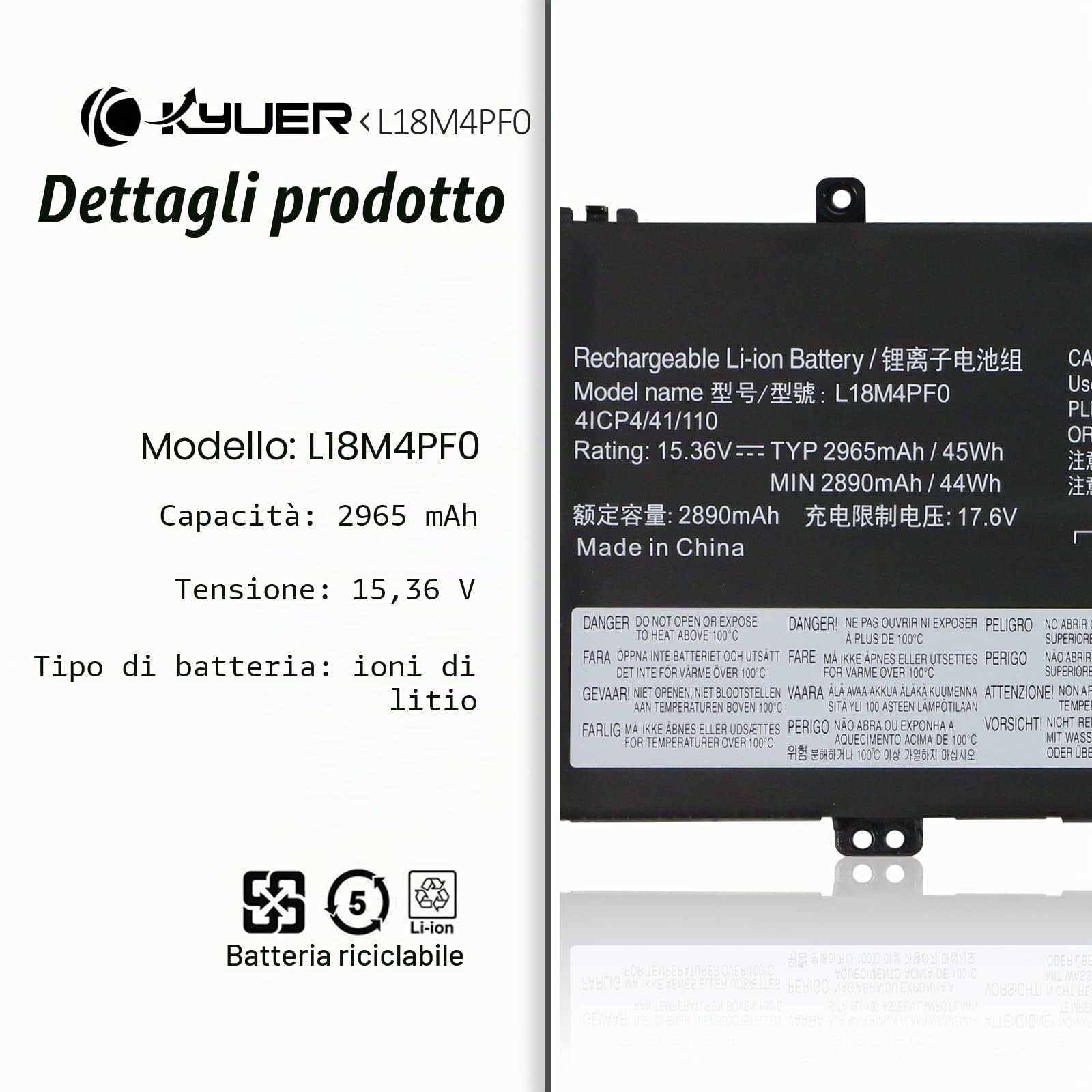 K KYUER 45Wh L18M4PF0 L18C4PF0 Batteria per Lenovo ThinkBook 13S-IML 13S-IWL 14S-IML 14S-IWL 20RR 20R9 20RS 20RM Thinkbook Plus 13 Gen 1 13.3" L18D4PF0 5B10W67315 5B10S73499 5B10S73500 5B10S73501