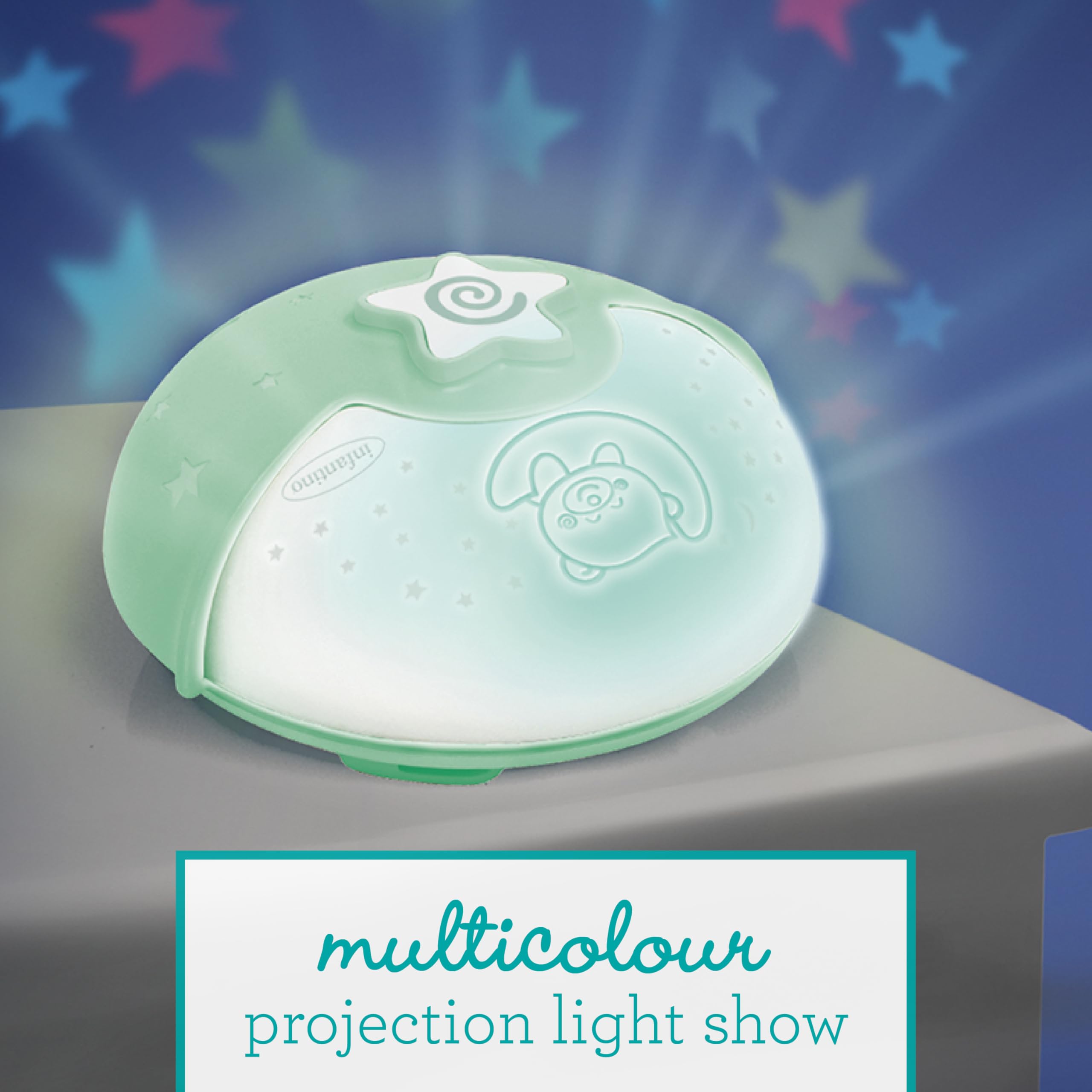 Infantino Kojące światło i projektor - przypinana lampka nocna do łóżeczka z motywem „Rośnij ze mną”, projektor gwiaździstej nocy i lampka na biurko z wbudowanymi melodiami i czujnikami dźwięku, Sage