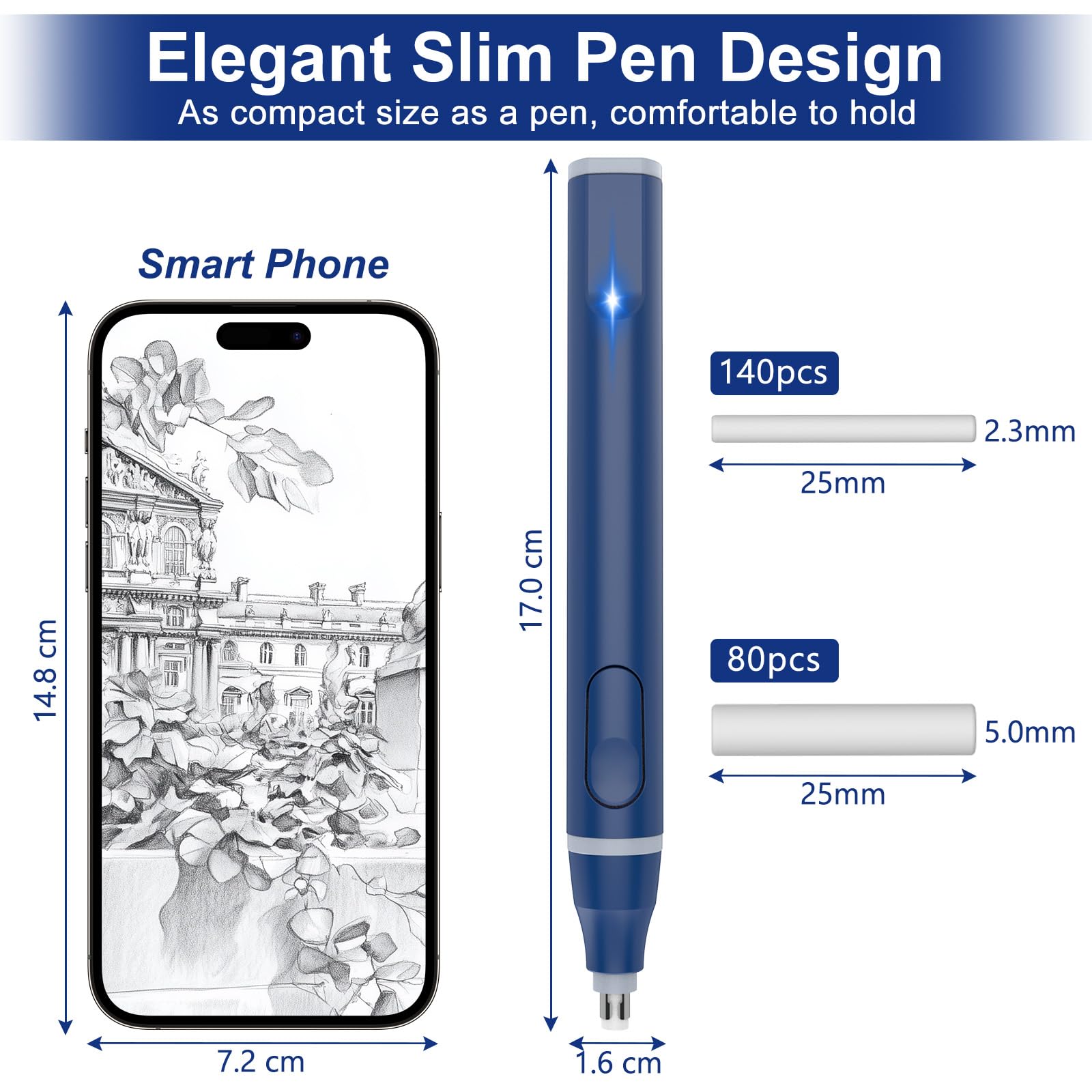 Gomma Elettrica Ricaricabile USB-C | 220 Ricariche Incluse | 2 Dimensioni (2.3mm E 5mm) | Per Artisti E Studenti - Foto 6