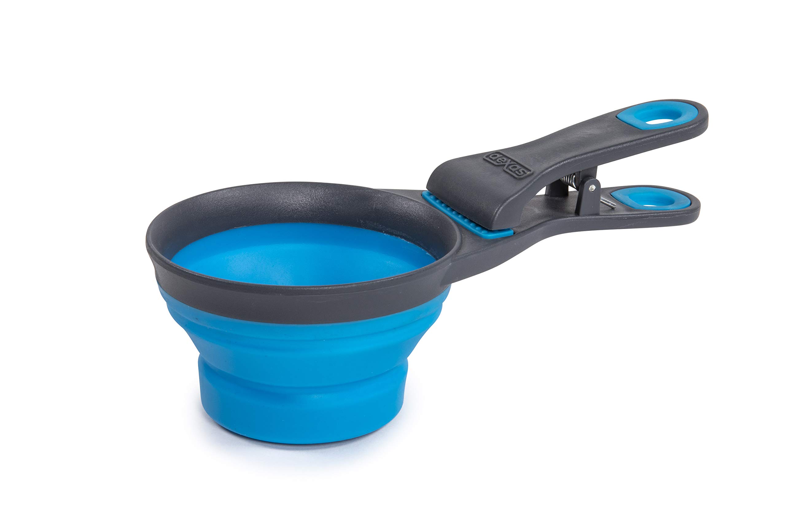 DexasPets Collapsible KlipScoop Collapsible Dry Dog Food Scoop and Dog Food Bag Clip, 1 Cup Capacity, Pro Blue