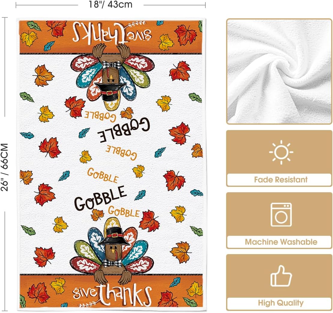 Artoid Mode Turkey Gobble Thanksgiving Kitchen Towels Dish Towels, 18x26 Inch Fall Greatful Truck Pumpkin Decoration Hand Towels Set of 4 - Image 6