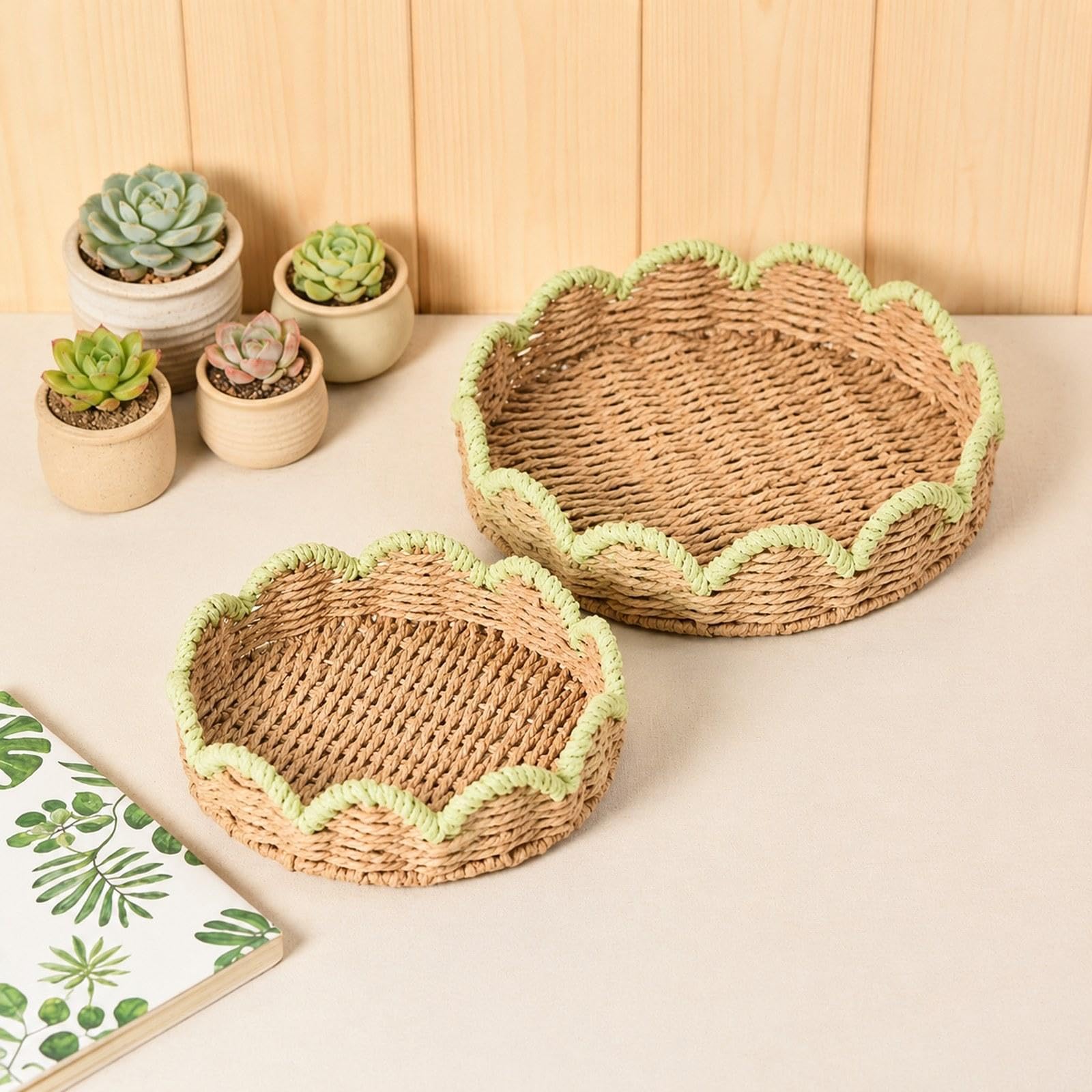 predolo 2 cestas Tejidas a Mano, apilables, organizadoras Multiusos, Cajas Almacenamiento delicadas