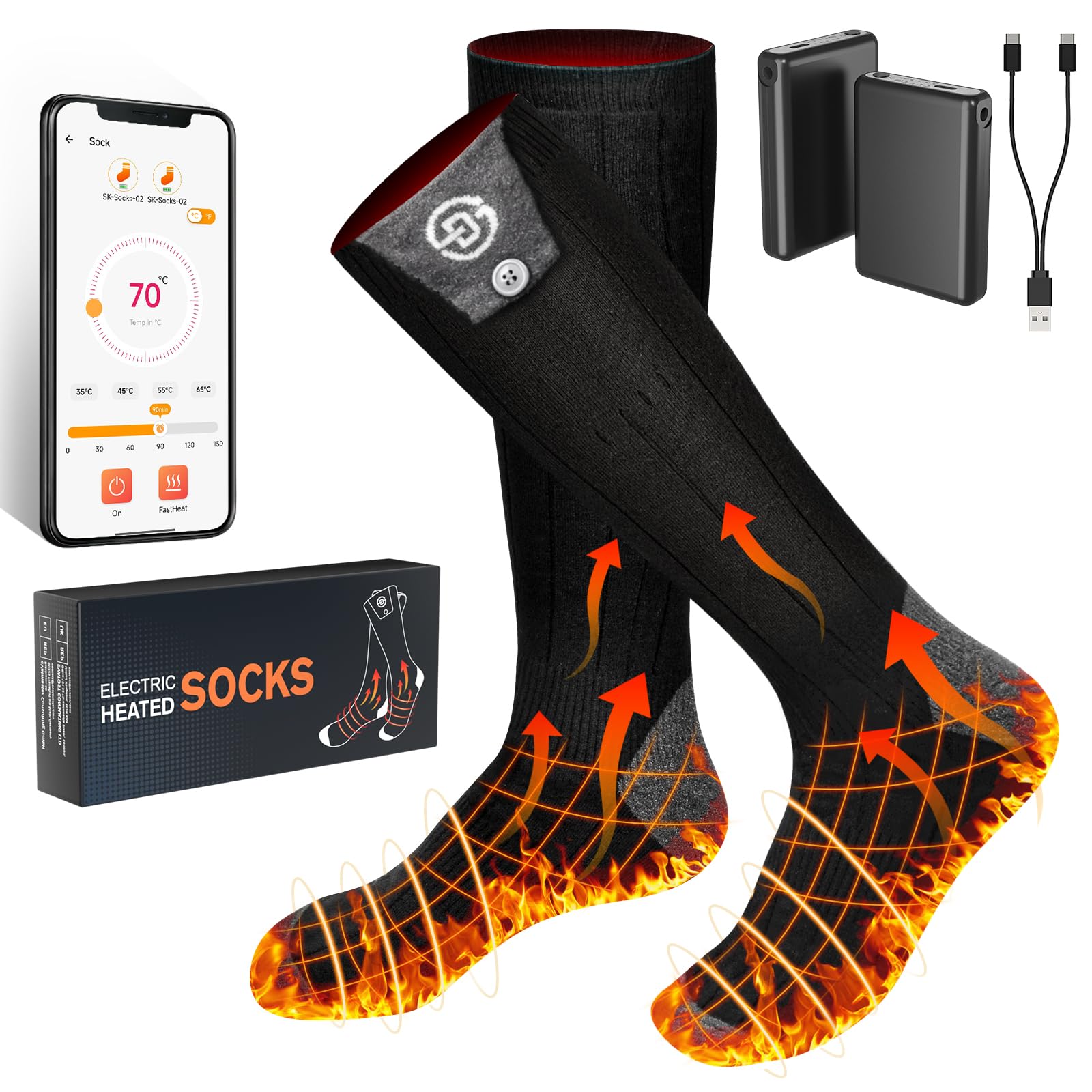 Beheizbare Socken für Damen und Herren mit 7000mAh Akkus