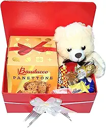 Cesta Natal Panetone Bauducco com Urso e Bombons