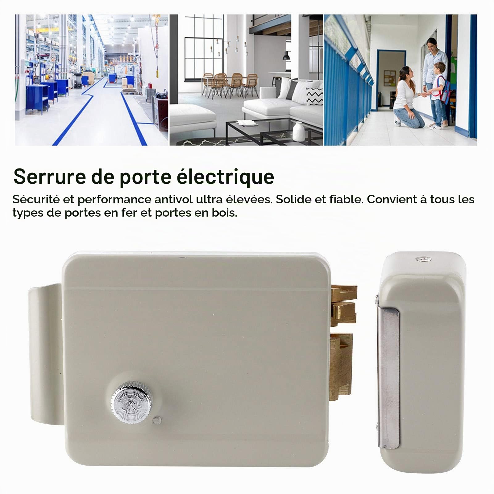 Serrure à gâche électrique, serrure de porte à 2 fils 9-12 V, installation inversée à droite pour portes en fer, portes en bois