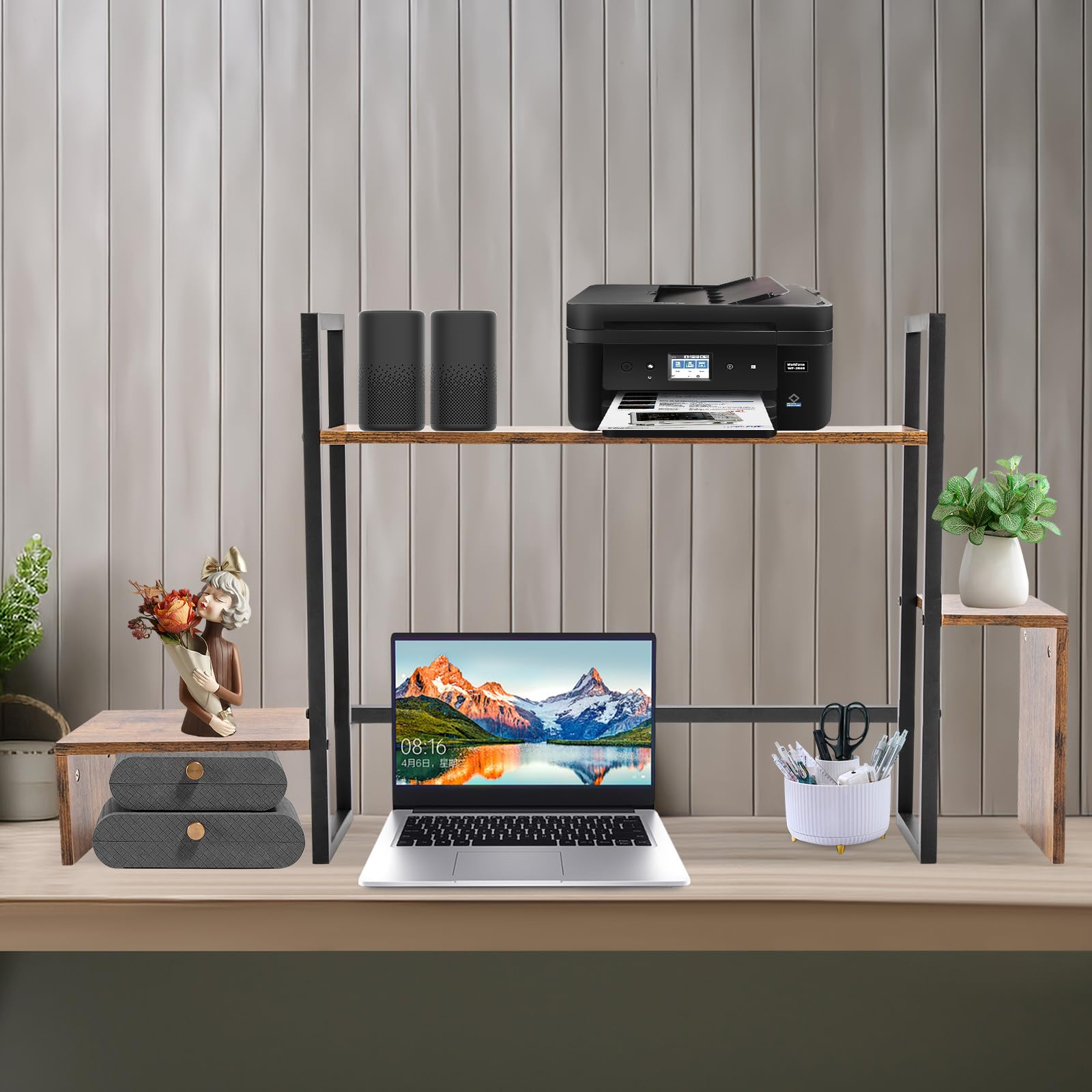 Desktop Book Shelf 2-Tier Desktop Shelf Organizer — Wood & Metal ...