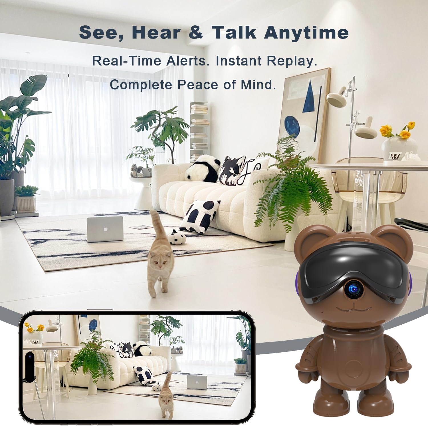 3K 5MP Indoor Security Camera for Home – Cute Bear Baby Monitor & Pet Camera, 2.4/5G WiFi, AI Human & Pet Detection with Auto Tracking, IR Night Vision, RTSP/ONVIF, Works with Alexa & Google