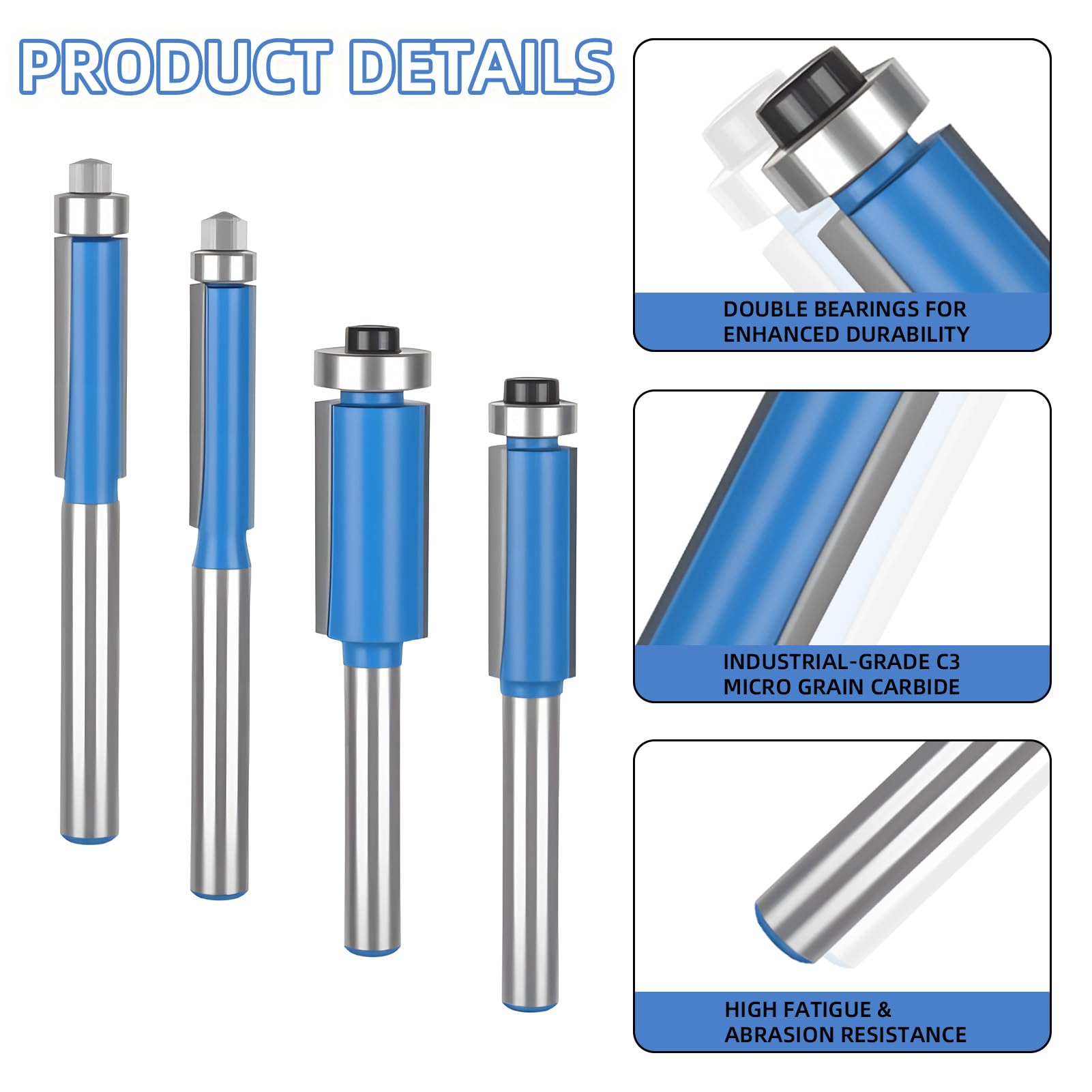 Router Bit 1Pc 8mm Shank Long Blade Flush Bit Flush Trim End Bearing ...