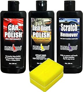 Kangaroo® Car Care Kit (Car Polish + Dashboard Polish + Scratch Remover) 200 ML Each + 2 Sponge Fast and Easy to Use