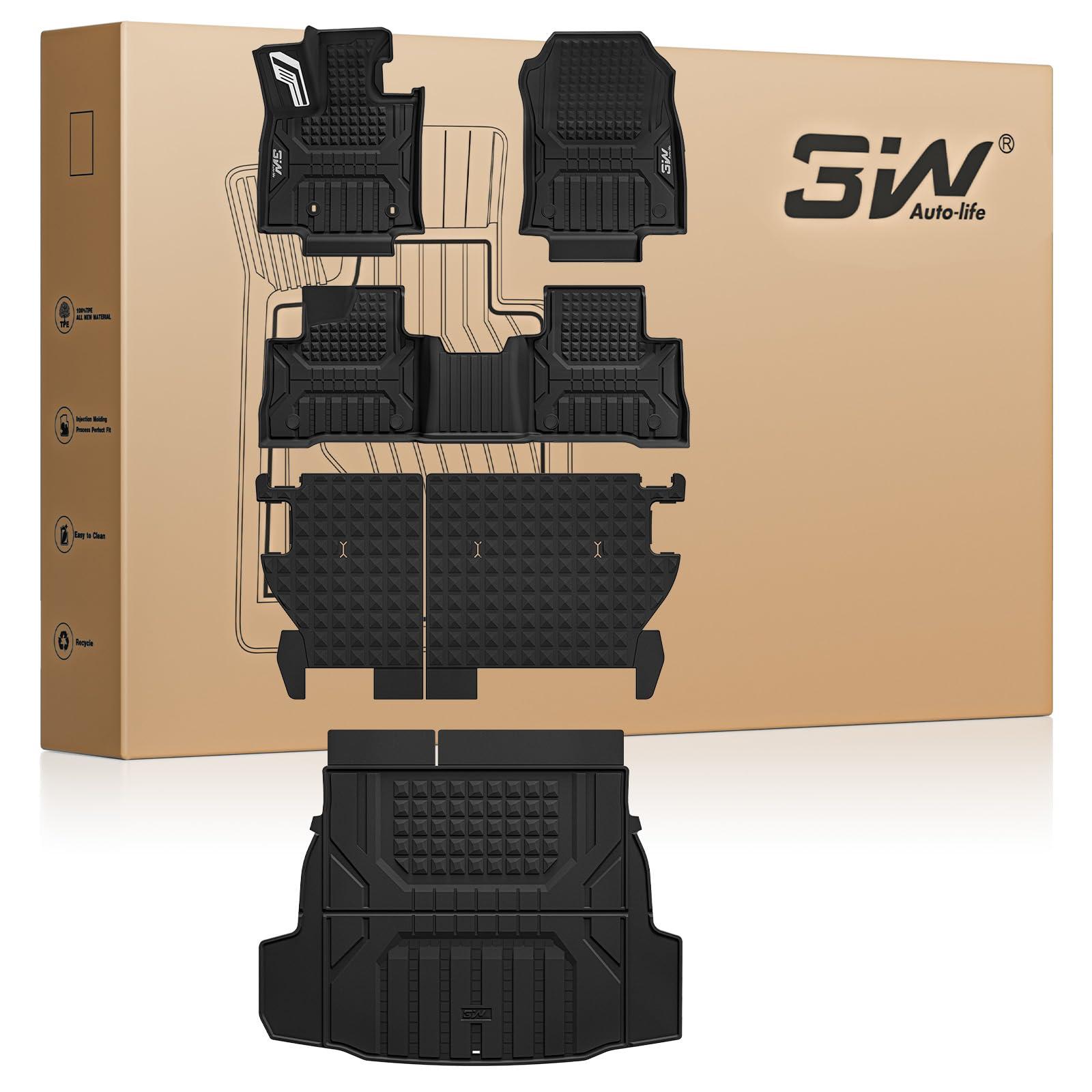 3W Floor Mats for Toyota RAV4 Hybrid 2026 2027, TPE All-Weather Custom Fit