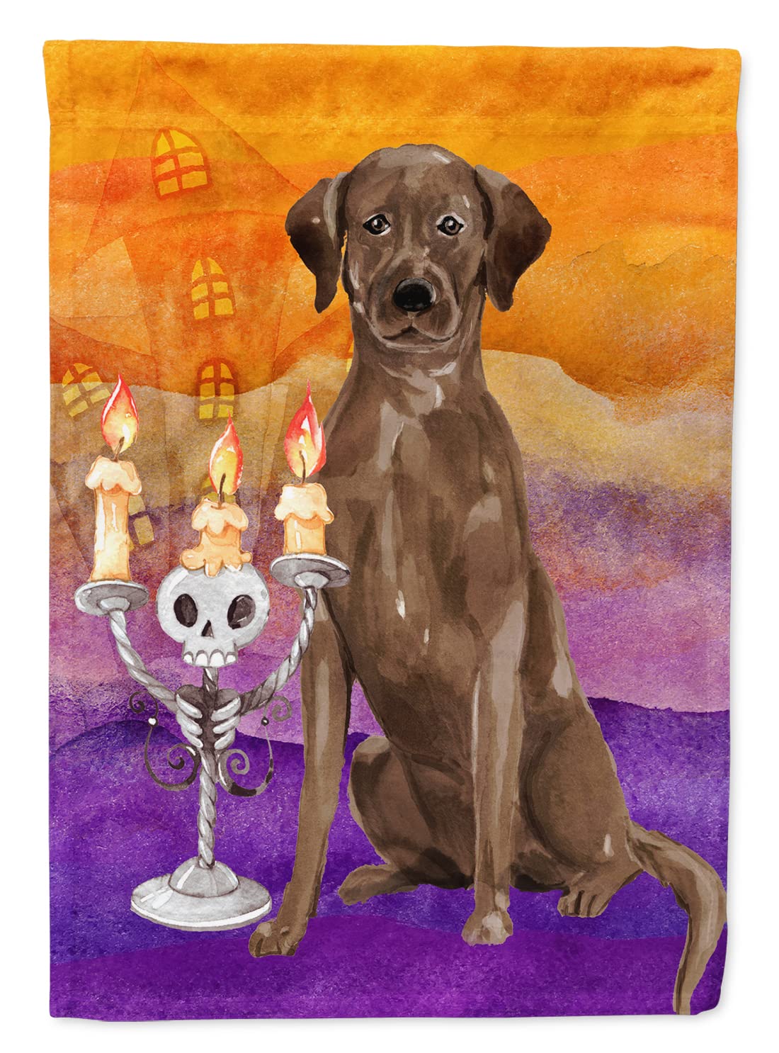 Drapeau Labrador Chocolat Halloween CK3199CHF grand format en canevas multicolore pour maison