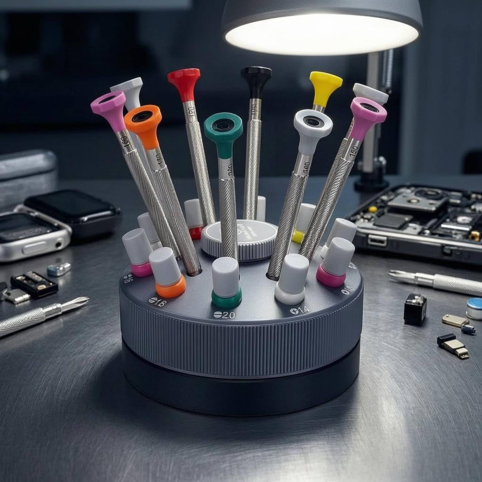 Set Cacciaviti Precisione Base Girevole Cacciaviti Precisione Punte Extra Cacciavite Orologiaio, Set Di Cacciaviti GY007 Piccolo Ottagono Con Punte Tutte A Taglio, Più 10 Punte Aggiuntive
