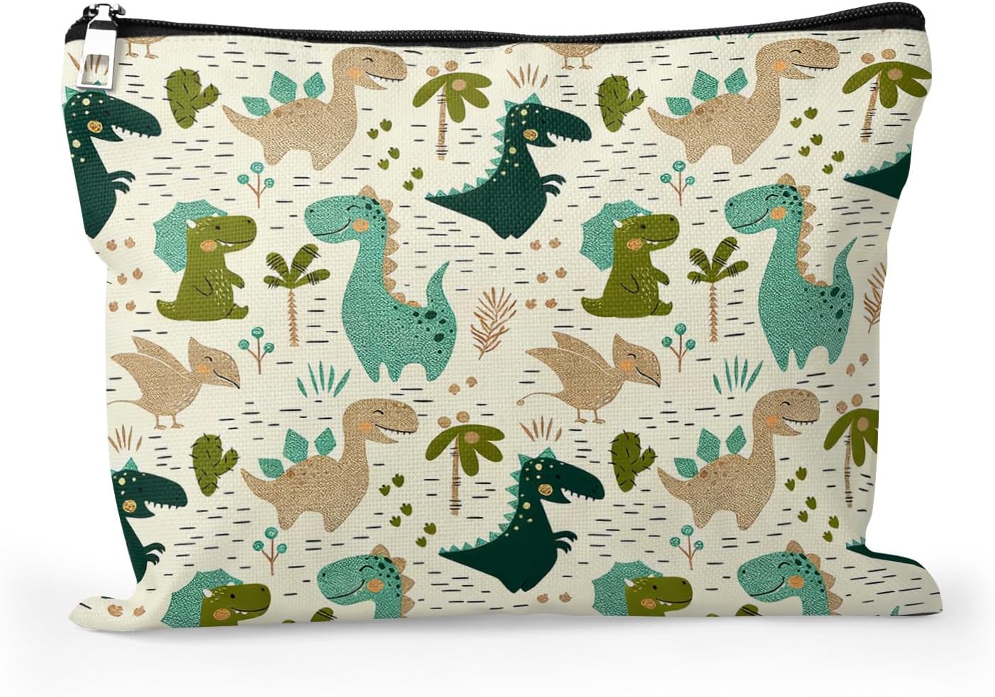 Cafl Cute Dinosaur Makeup Bag Dino Make Up Bag Zipper Cosmetic Pouch Large Toiletry Bag Travel Linen Make Up Organizer for Purse for Women 10×8Inch
