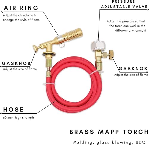 Miniatura 2 de Antorcha de MAPP de latónAntorcha de propano con manguera de 60 pulgadas para soldadura