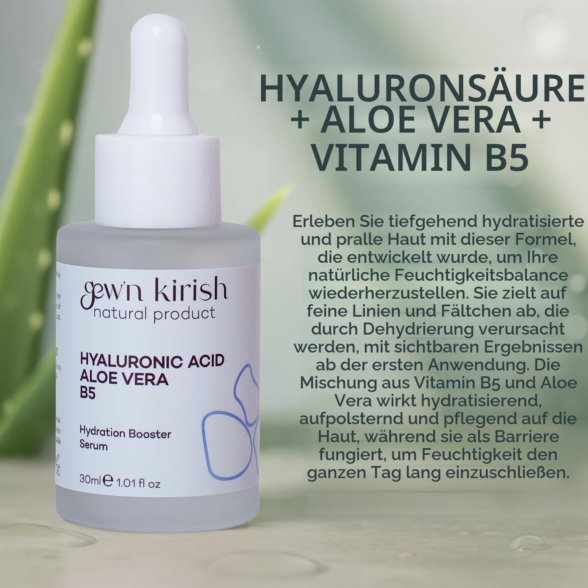 Hyaluron Serum Gesicht mit Vitamin B5 & Aloe Vera - Intensive Feuchtigkeit & Anti-Aging Gesichtspflege - Premium Hyaluron Serum hochdosiert für alle Hauttypen - Gesichtsserum Feuchtigkeit